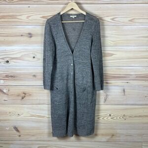 Eileen Fisher Medium Cardigan Sweater 100% Organic Linen Gray Longline Lux